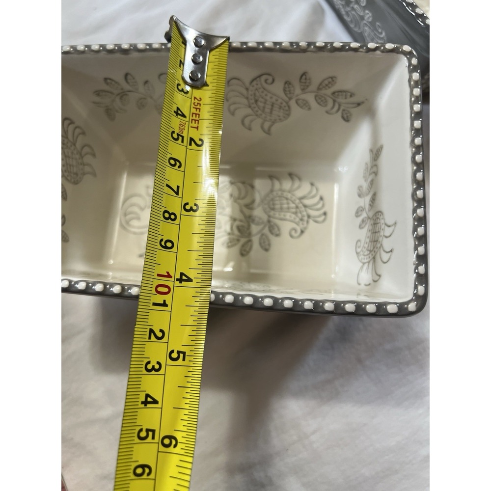 Baum Gray Floral Stoneware Mini Loaf Pans Set of‎ 2 Oven Safe Beaded Rim Modern - Picture 11 of 11